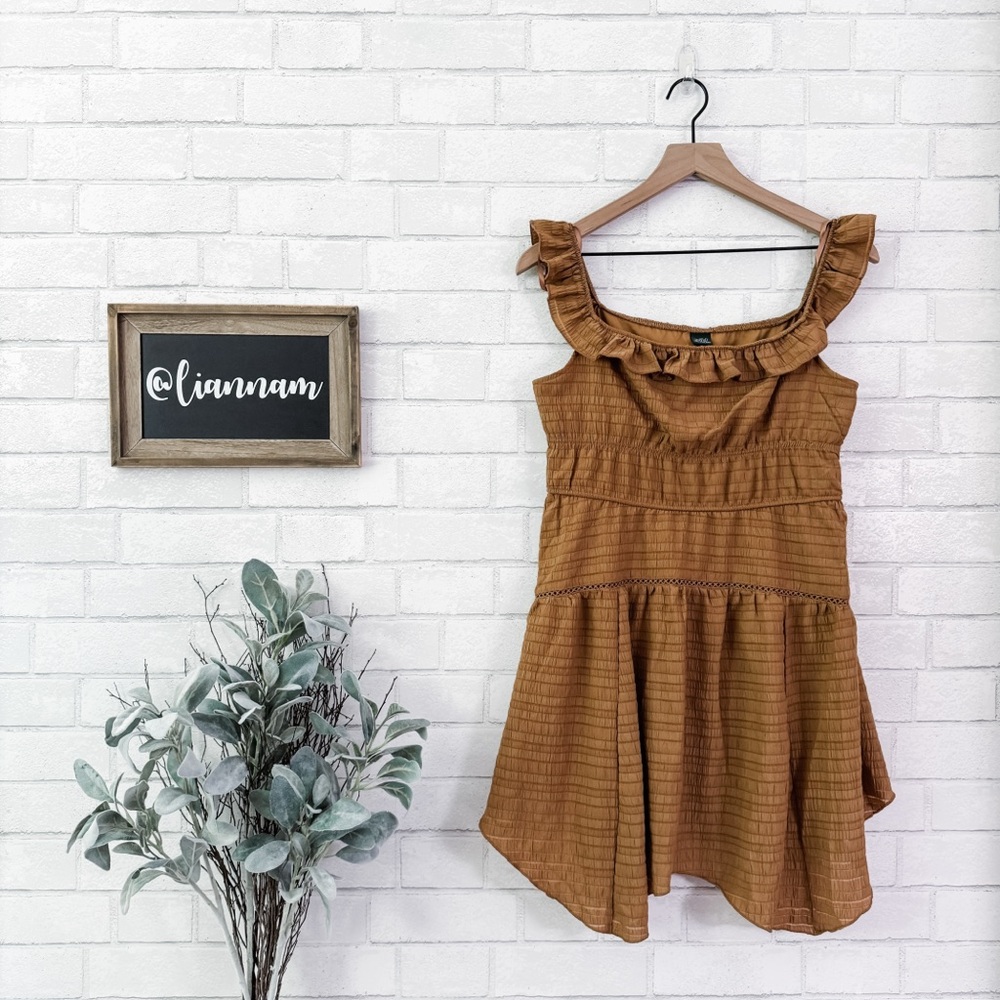 WILD FABLE Cognac Ruffle Tiered Skater Dress